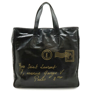 Saint Laurent Yves YSL Y mail Tote Bag Shoulder Patent Vernis Leather Black